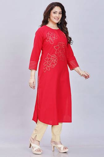  red pure cotton three quarter sleeves short kurti