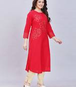  red pure cotton three quarter sleeves short kurti
