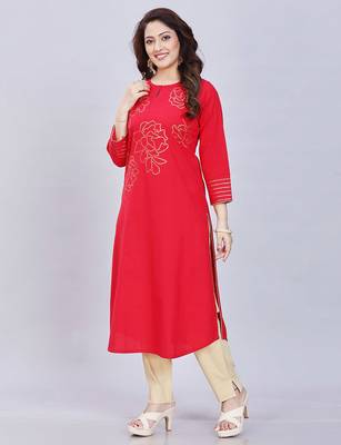  red pure cotton three quarter sleeves short kurti 2