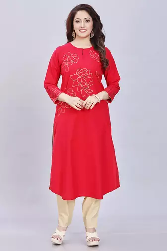  red pure cotton three quarter sleeves short kurti