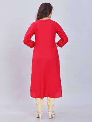  red pure cotton three quarter sleeves short kurti 4
