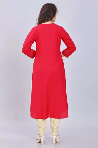  red pure cotton three quarter sleeves short kurti