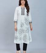  white pure cotton three quarter sleeves long kurta