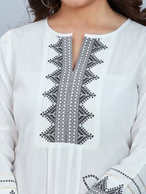  white pure cotton three quarter sleeves long kurta 2