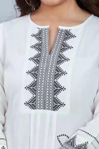  white pure cotton three quarter sleeves long kurta