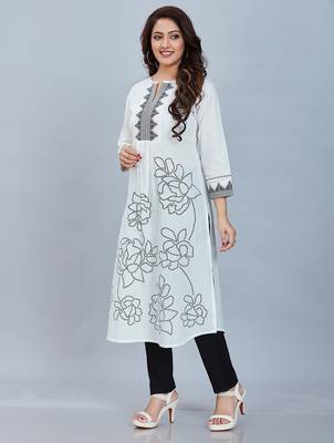  white pure cotton three quarter sleeves long kurta 3
