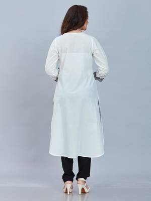  white pure cotton three quarter sleeves long kurta 4