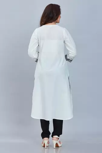  white pure cotton three quarter sleeves long kurta