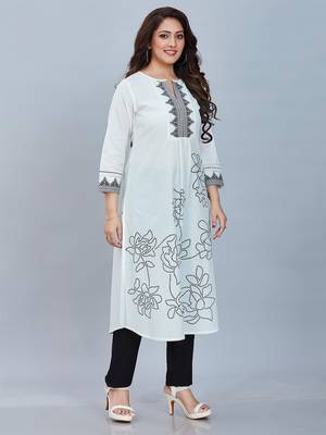  white pure cotton three quarter sleeves long kurta 5
