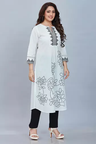  white pure cotton three quarter sleeves long kurta
