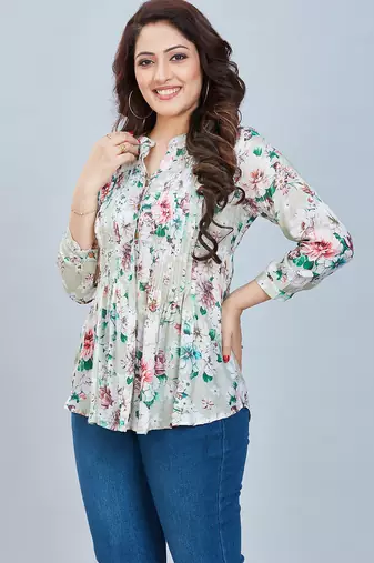  sea green viscose three quarter sleeves short kurti