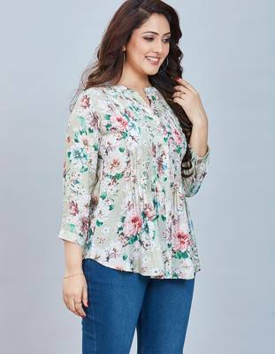  sea green viscose three quarter sleeves short kurti 2