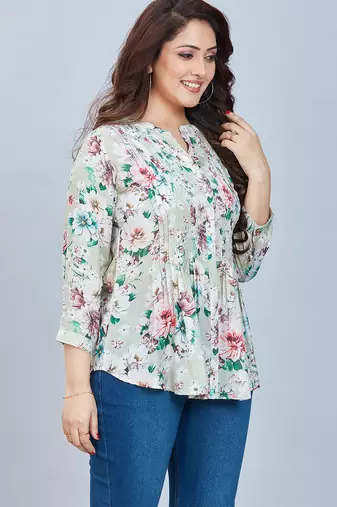  sea green viscose three quarter sleeves short kurti