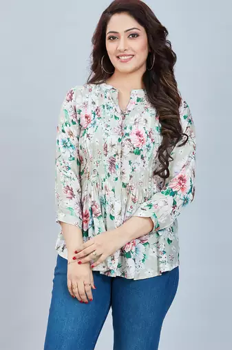  sea green viscose three quarter sleeves short kurti