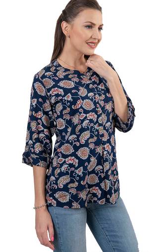  navy blue viscose three quarter sleeves short kurti