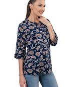  navy blue viscose three quarter sleeves short kurti