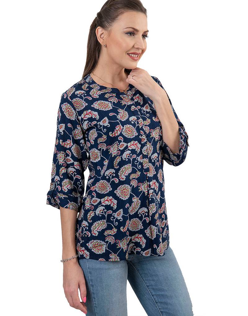  navy blue viscose three quarter sleeves short kurti