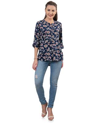  navy blue viscose three quarter sleeves short kurti 2