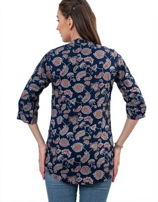  navy blue viscose three quarter sleeves short kurti 3