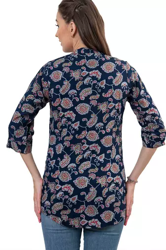  navy blue viscose three quarter sleeves short kurti