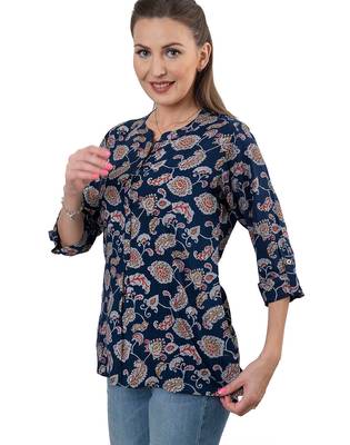  navy blue viscose three quarter sleeves short kurti 4