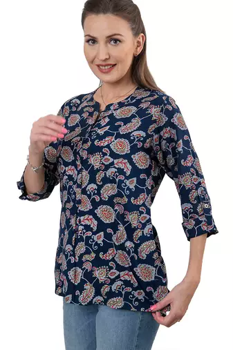  navy blue viscose three quarter sleeves short kurti