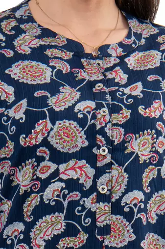  navy blue viscose three quarter sleeves short kurti