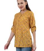  mustard viscose three quarter sleeves short kurti