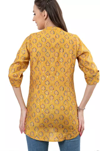  mustard viscose three quarter sleeves short kurti