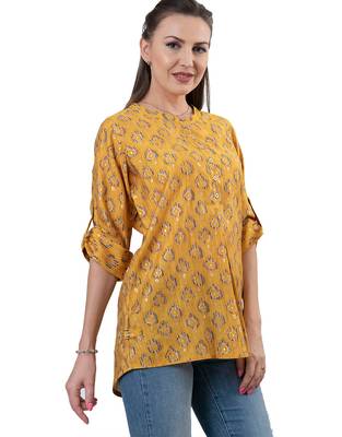  mustard viscose three quarter sleeves short kurti 5