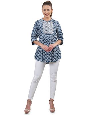  blue viscose three quarter sleeves short kurti 1