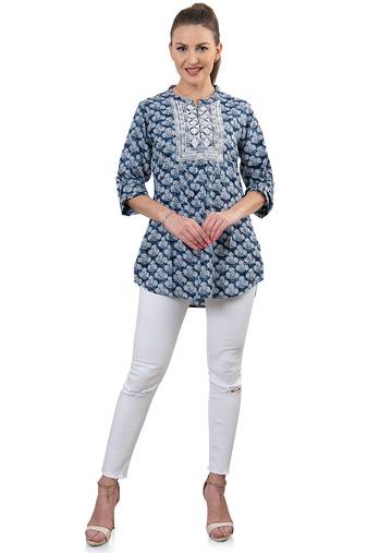  blue viscose three quarter sleeves short kurti