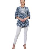  blue viscose three quarter sleeves short kurti