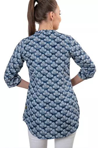  blue viscose three quarter sleeves short kurti