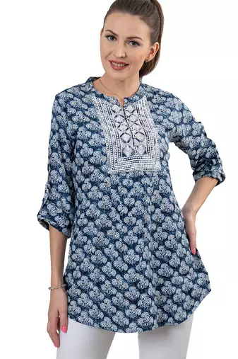  blue viscose three quarter sleeves short kurti