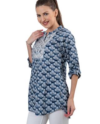  blue viscose three quarter sleeves short kurti 4