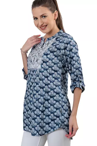  blue viscose three quarter sleeves short kurti