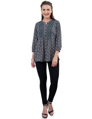  black polyester three quarter sleeves short kurti 1