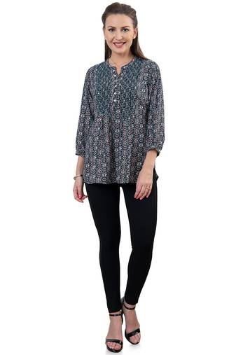  black polyester three quarter sleeves short kurti