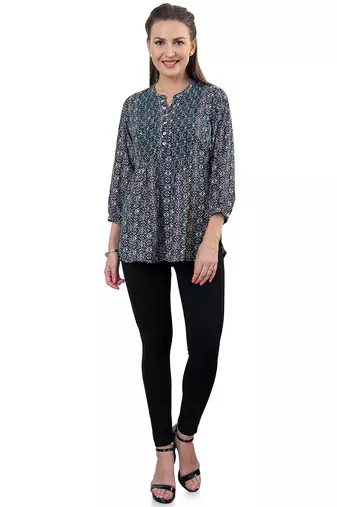  black polyester three quarter sleeves short kurti