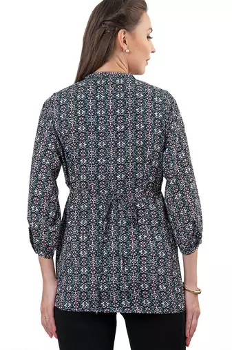  black polyester three quarter sleeves short kurti