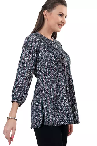  black polyester three quarter sleeves short kurti