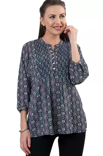  black polyester three quarter sleeves short kurti