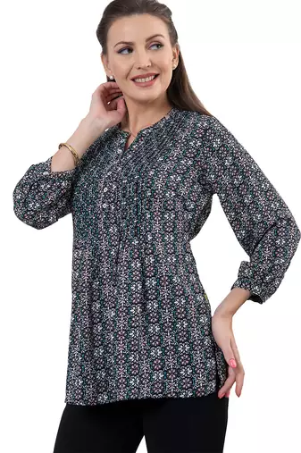  black polyester three quarter sleeves short kurti