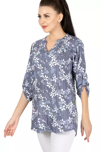  blue viscose three quarter sleeves short kurti