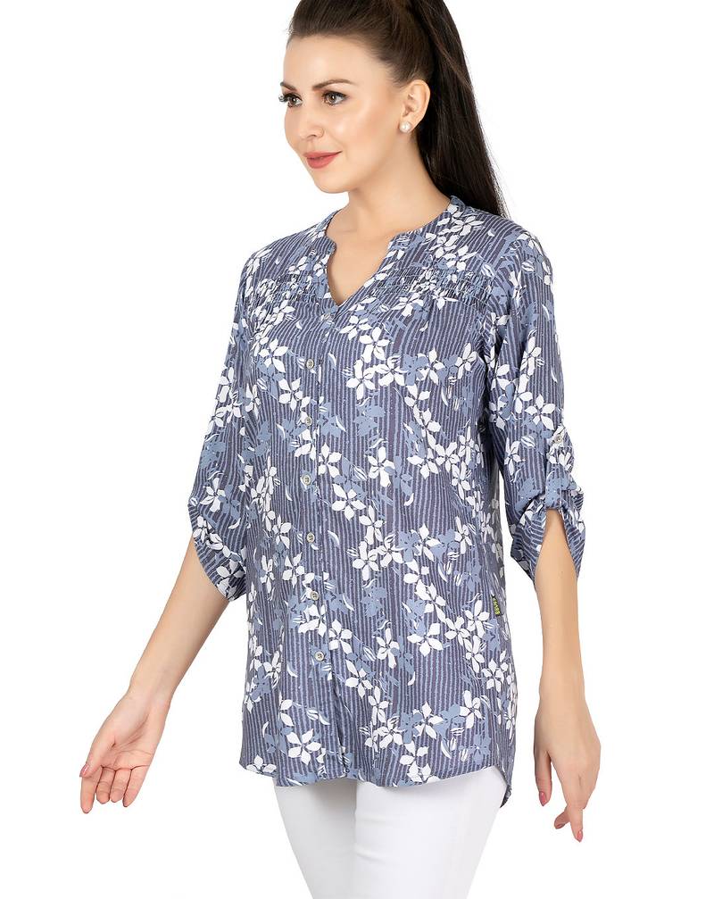  blue viscose three quarter sleeves short kurti