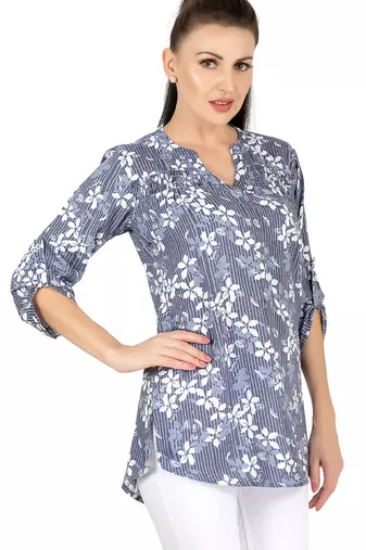  blue viscose three quarter sleeves short kurti