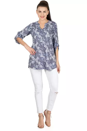  blue viscose three quarter sleeves short kurti