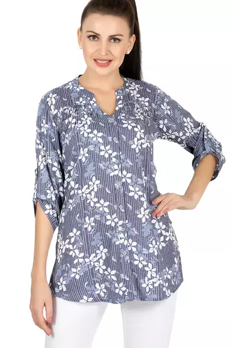  blue viscose three quarter sleeves short kurti