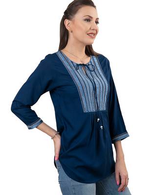  navy blue viscose three quarter sleeves short kurti 1